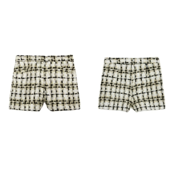 ZARA TEXTURED WEAVE PLAID SHORTS TAUPE BROWN | 2214/623 SIZE M - Picture 3 of 15